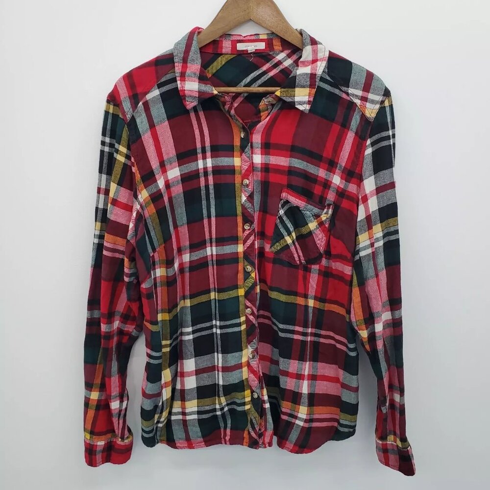 Maurices Womens Long Sleeve Button Up Plaid Flannel Shirt Top Size 2 Multicolor